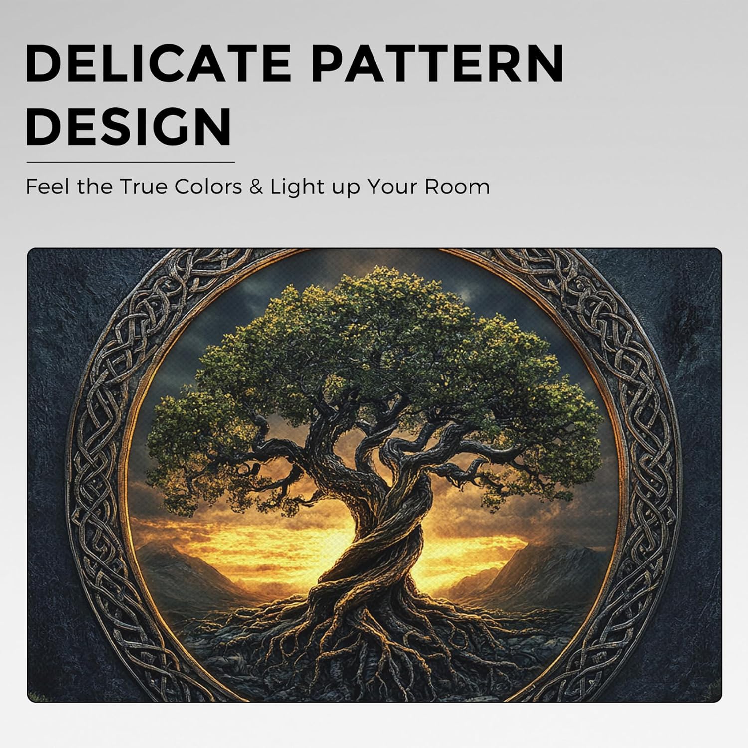 Celtic Knot Curtains Blackout & Home Decor, Tree of Life Curtains Bedroom Living Room Decor, Viking Tree Thermal Insulated Grommet Drapes 63 Inch Long, 2 Panels Set N1Q-36