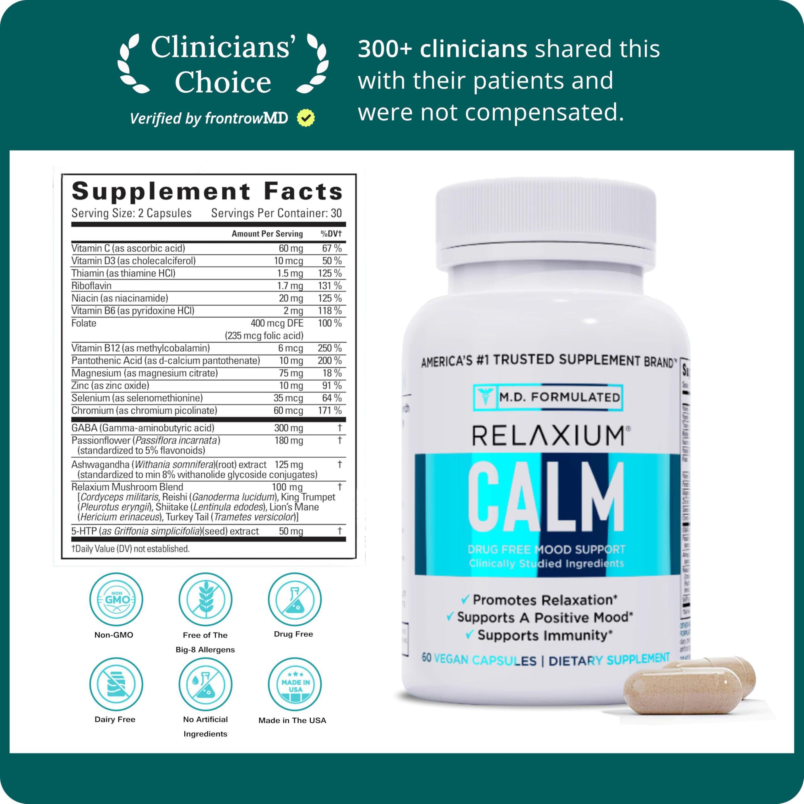 Relaxium Calm, Stress & Mood Support Supplement, Ashwagandha, 5-HTP, 60ct — Amazon image 3