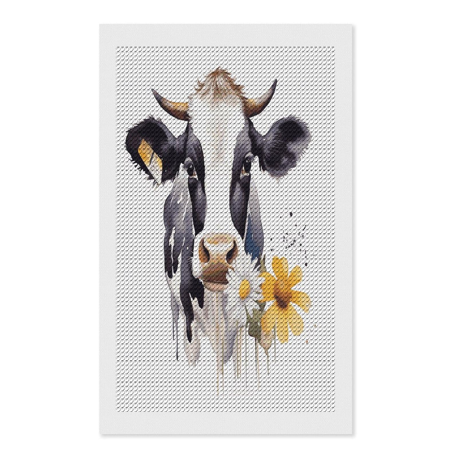 FekiLoot Watercolor Cow and Daisy Flower Paint by Numbers Kit for Adults Beginner DIY Diamond Dots Paintings Round Full Drill Diamond Art Kits Picture Diamond Art Painting Kits for Home Decor 12"x20"