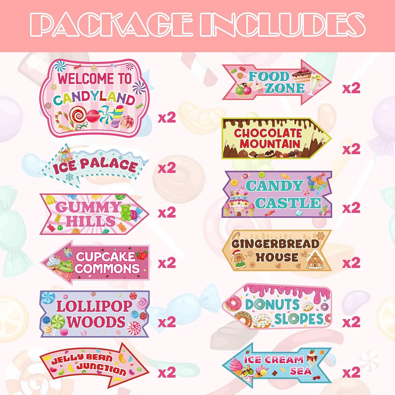 24 Pieces Candyland Decorations Welcome to Candyland Signs Party Directional Sign for Girls Kids Candy Land Themed Party Decorations Home Winter Holiday Halloween Christmas Supplies image 3