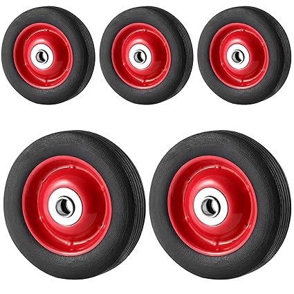 YUUHJUN 5 Pack 6 x 1.2 Inch Solid Rubber Flat Free Tire, Hand Truck Wheel with Ball Bearing and 5/8 Inch Axle Diameter, Solid Rubber Wheel, 350 lbs Capacity