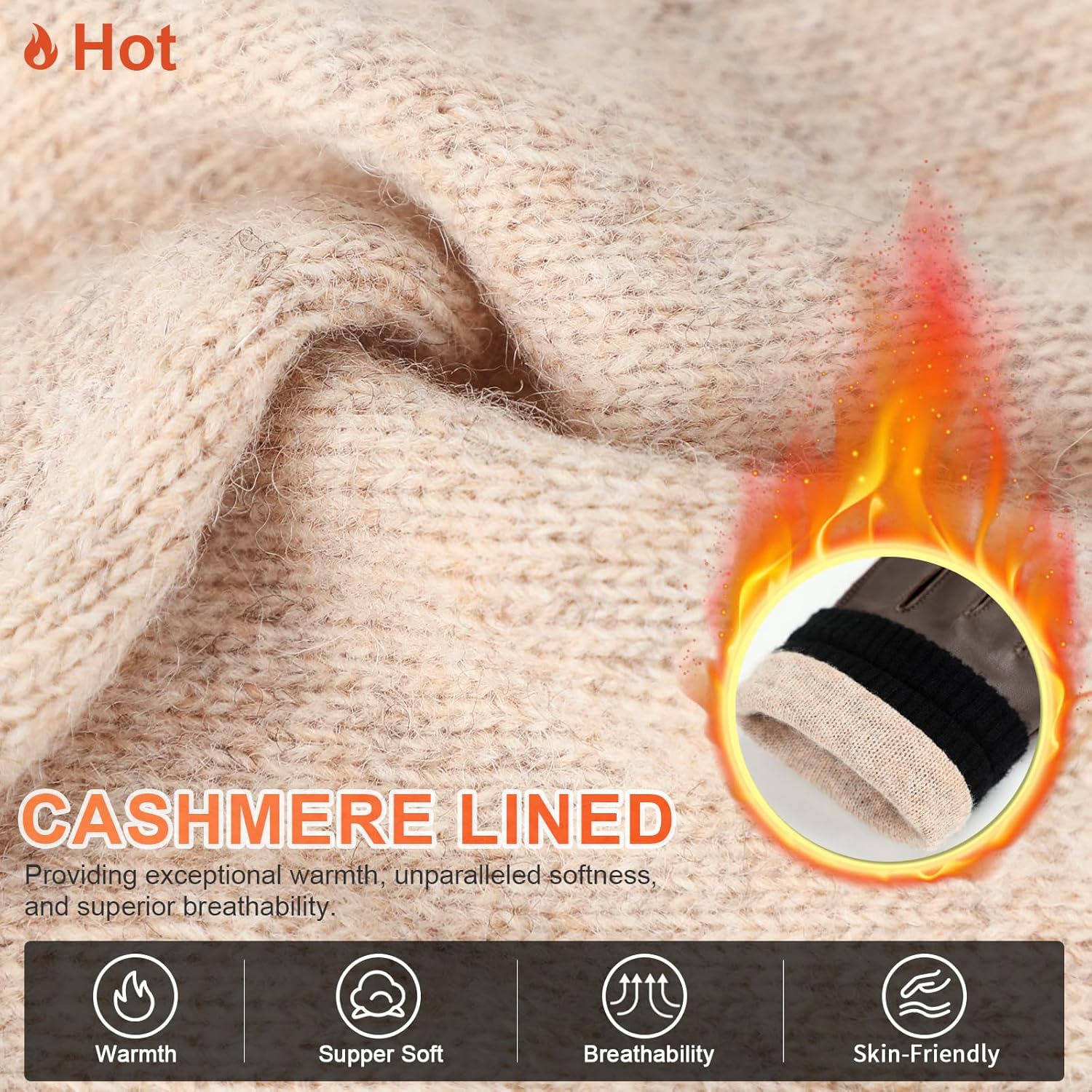 FIORETTO Men's Chrome free Leather Driving Gloves Touchscreen Warm Cashmere Wool Lined Sheepskin Winter Gloves M24002 - Image 4