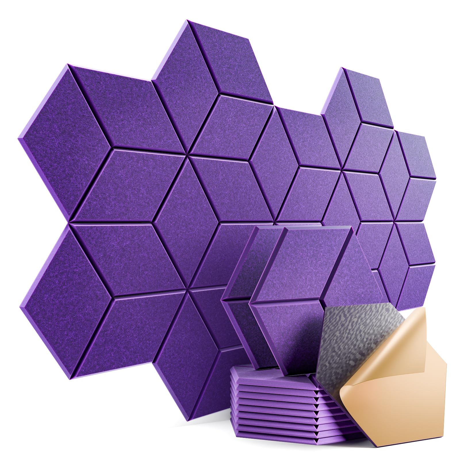 12 Pack Self-Adhesive Acoustic Panels 12" X 10" X 0.4" - Sound Proof Foam Panels with High Density, Y-Lined Design, Flame Resistant, Absorb Noise and Eliminate Echoes(Purple)