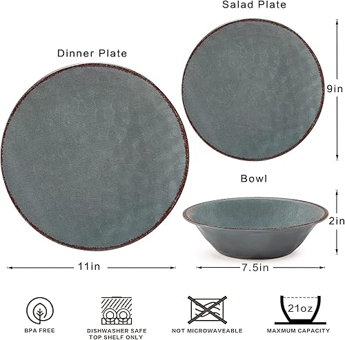 Miniatura 6 de LEHAHA Rustic Farmhouse - Juego de vajilla de melamina de 12 piezas, platos y cuencos, uso en interiores y exteriores, juego de platos de cocina