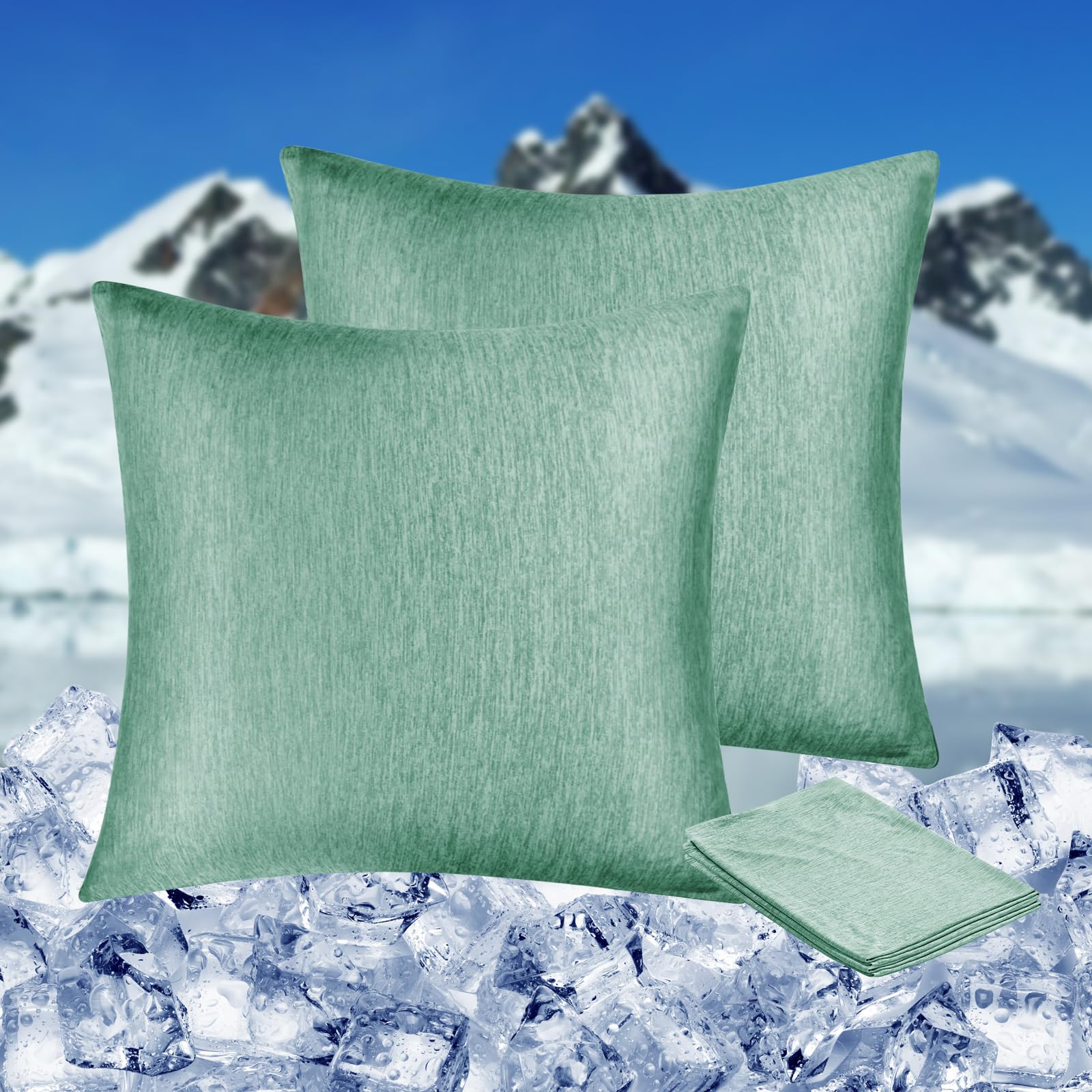 HOMFINE kühlender Kissenbezug 2er Set - 80 X 80 cm Kuhlmatte für Mensch Grün,Cooling Pillows,Nachtschweiß,Superweiche seitenschläferkissen Kissenhülle,Kühlfaser Doppelseitiges,abkühlung Sommer