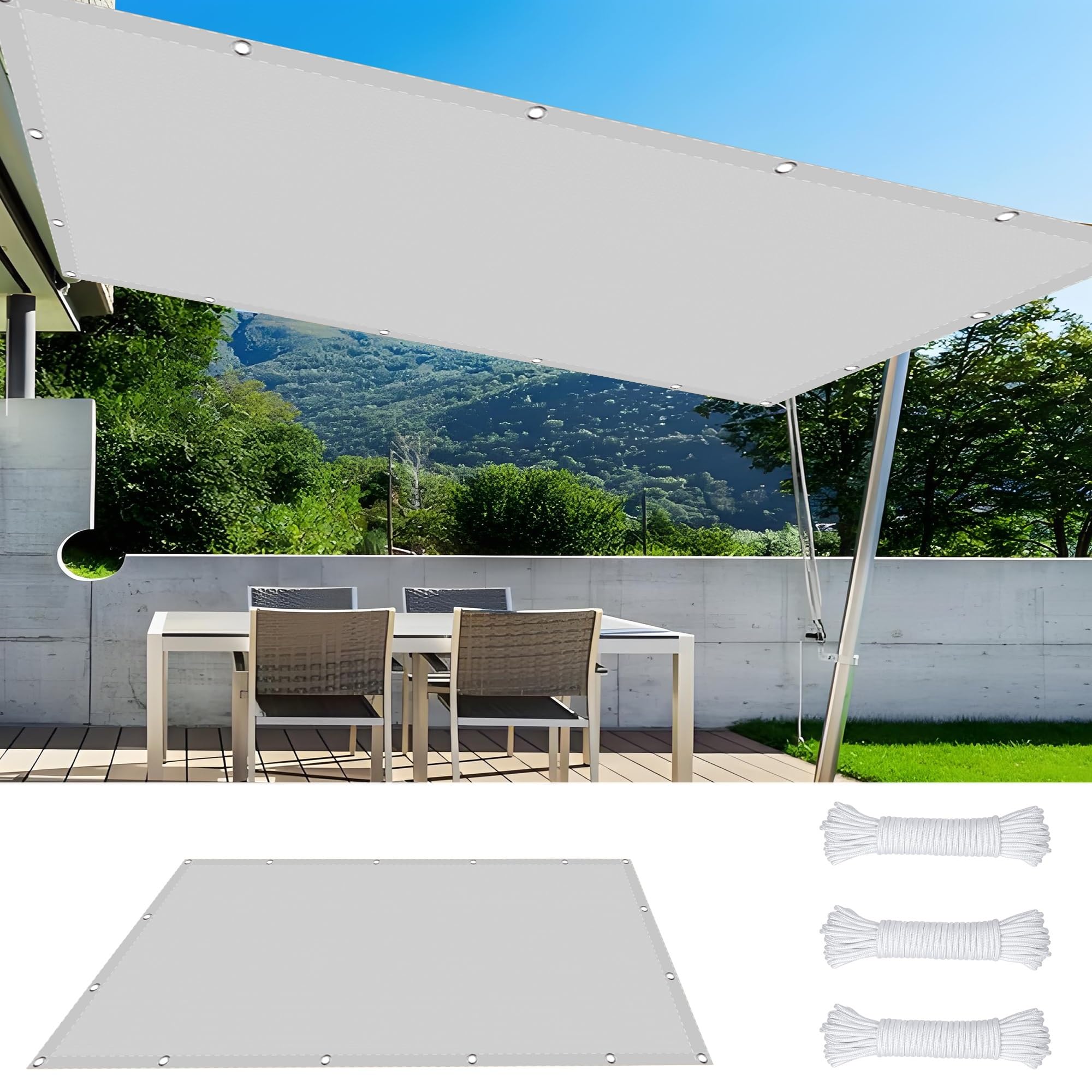 Brise vue balcon pour pergola 1,6x2,5m en tissu polyester blanc résistant aux UV