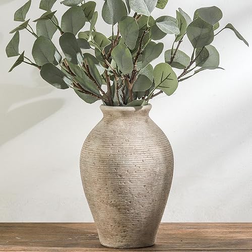 Florero de cerámica para decoración del hogar, jarrones de mesa grandes de granja, rústico, vintage, sala de estar, cocina, dormitorio, decoración