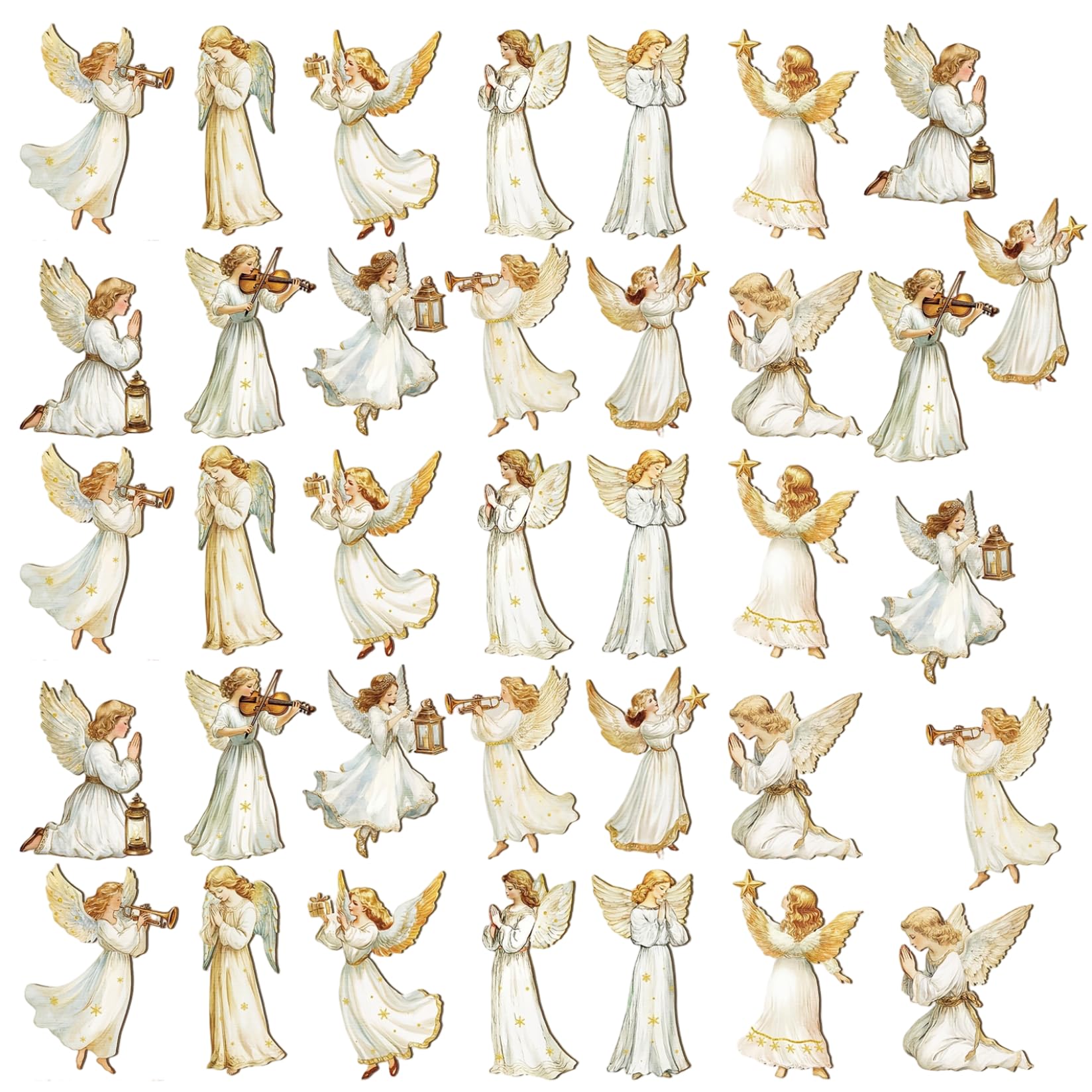 NASSMOSSE 36-Piece Wooden Angel Christmas Ornaments – Rustic Farmhouse Hanging Decor for Xmas Tree