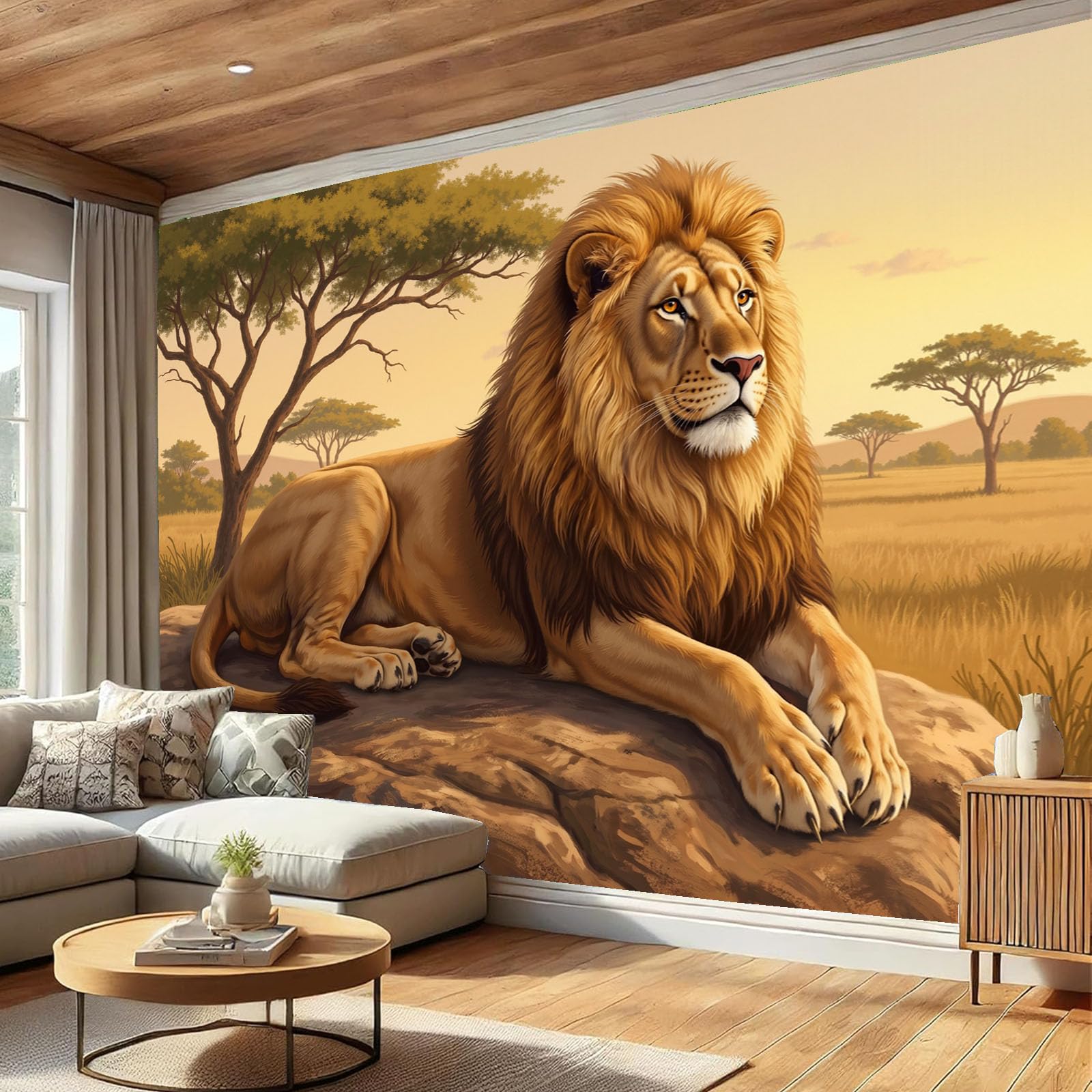 Papier peint panoramique lion tapisserie salon chambre moderne 450x315