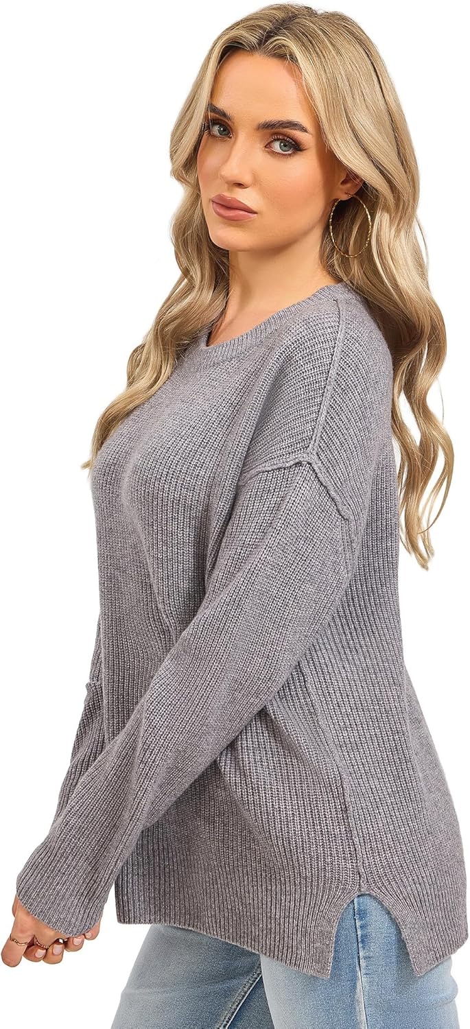 Women's Oversized Pullover Sweater - 100% Merino Wool Crewneck Chunky Warm Knit Jumper Exposed Seam Fall Winter Tops - Image 2