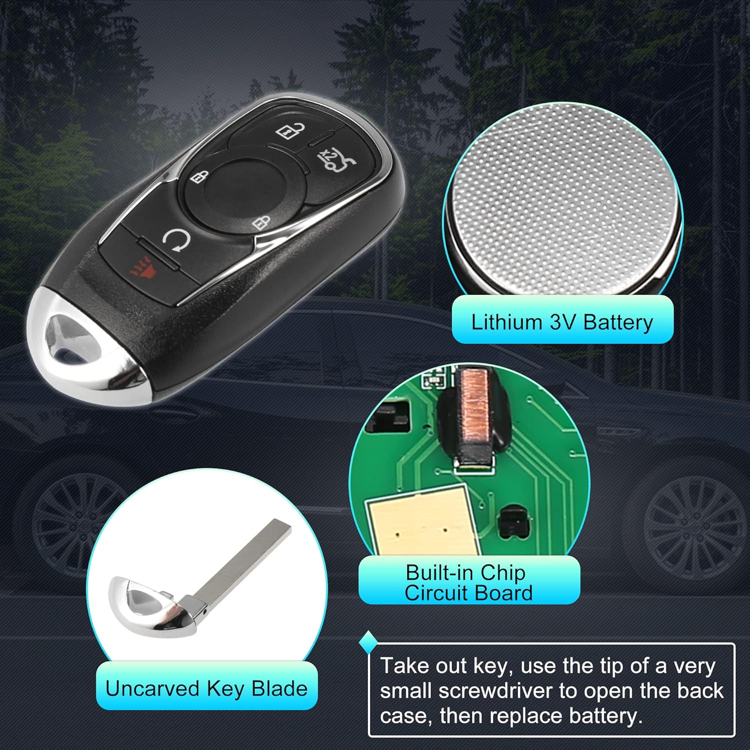 X AUTOHAUX 2pcs 433MHz HYQ4EA Replacement Keyless Entry Remote Car Key Fob for Buick LaCrosse 2017 2018 2019 5 Buttons 13508414