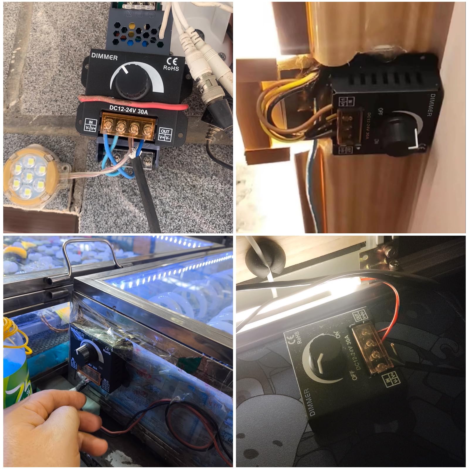 4 reguladores LED DC 12 V 24 V para tiras LED, 30 A 12 V, regulador de intensidad PWM LED, botón de atenuación para ajustar el brillo, regulador de brillo para banda de luz
