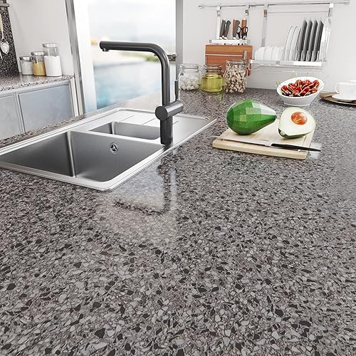 Miniatura 2 de YENHOME Papel de contacto de granito para encimera, impermeable, 17.7 x 200 pulgadas, granito gris, encimeras de despegar y pegar para encimera de