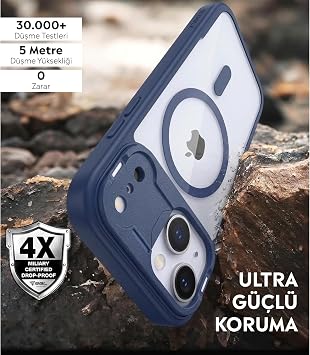 Babilden iPhone 15 İçin Mat Şeffaf MSafe Destekli Premium Koruyucu Kılıf Darbe Emici Silikon Kenarlar Kamera Korumalı Lacivert