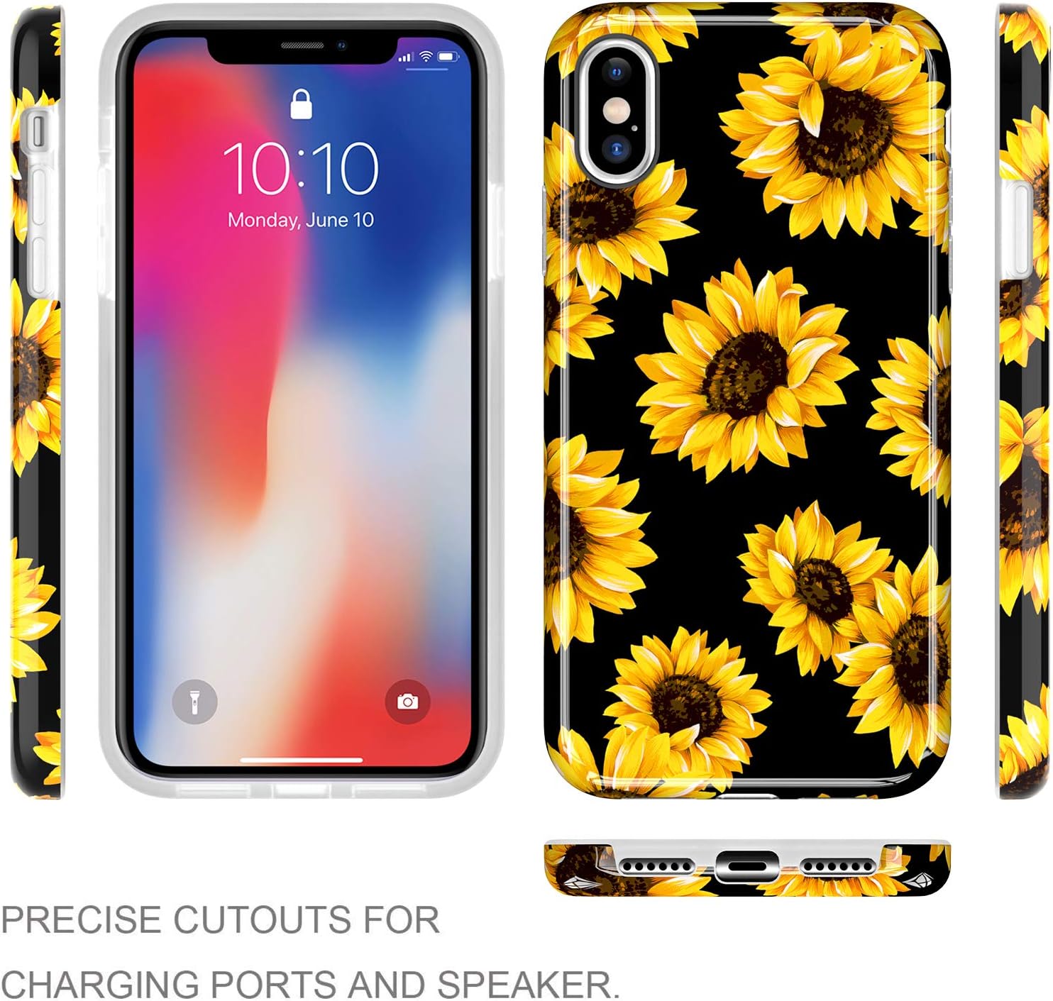 LUMARKE iPhone X Case,iPhone Xs Case,Cute Sunflower Floral for Girls Women,Soft TPU Cover Slim Fit Protective Phone Case for iPhone X/iPhone Xs