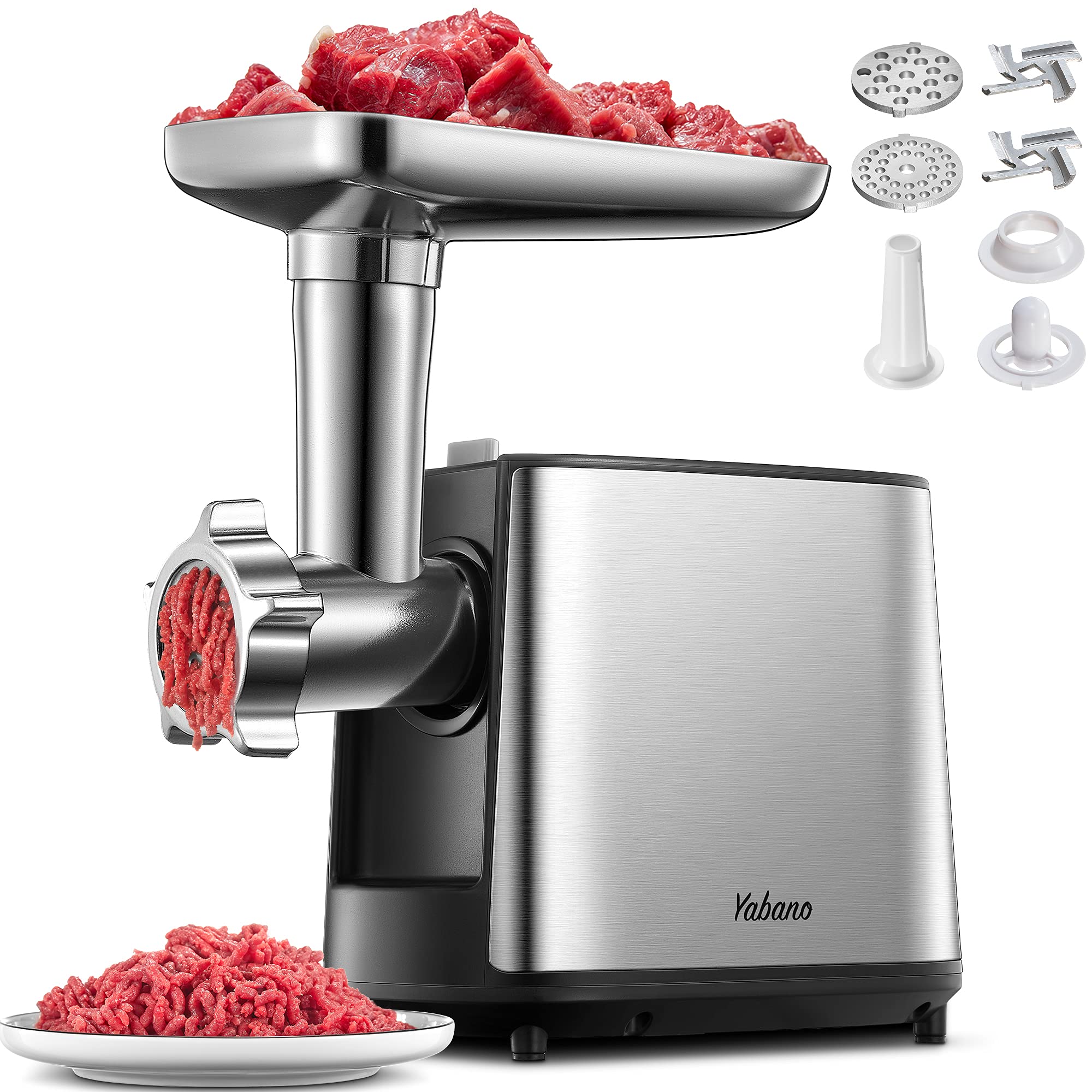 Electric Meat Grinder, Heavy Duty Meat Mincer, Sausage Stuffer Maker, Food Grinder with Sausage & Kubbe Kit, 3 Grinder Plates, Stainless Steel