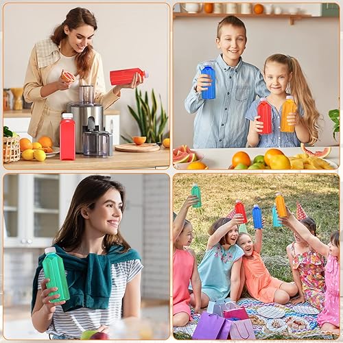 Miniatura 12 de 200 botellas de plástico para jugo con tapas, botellas de agua cuadradas vacías transparentes, recipientes para bebidas a granel, reutilizables