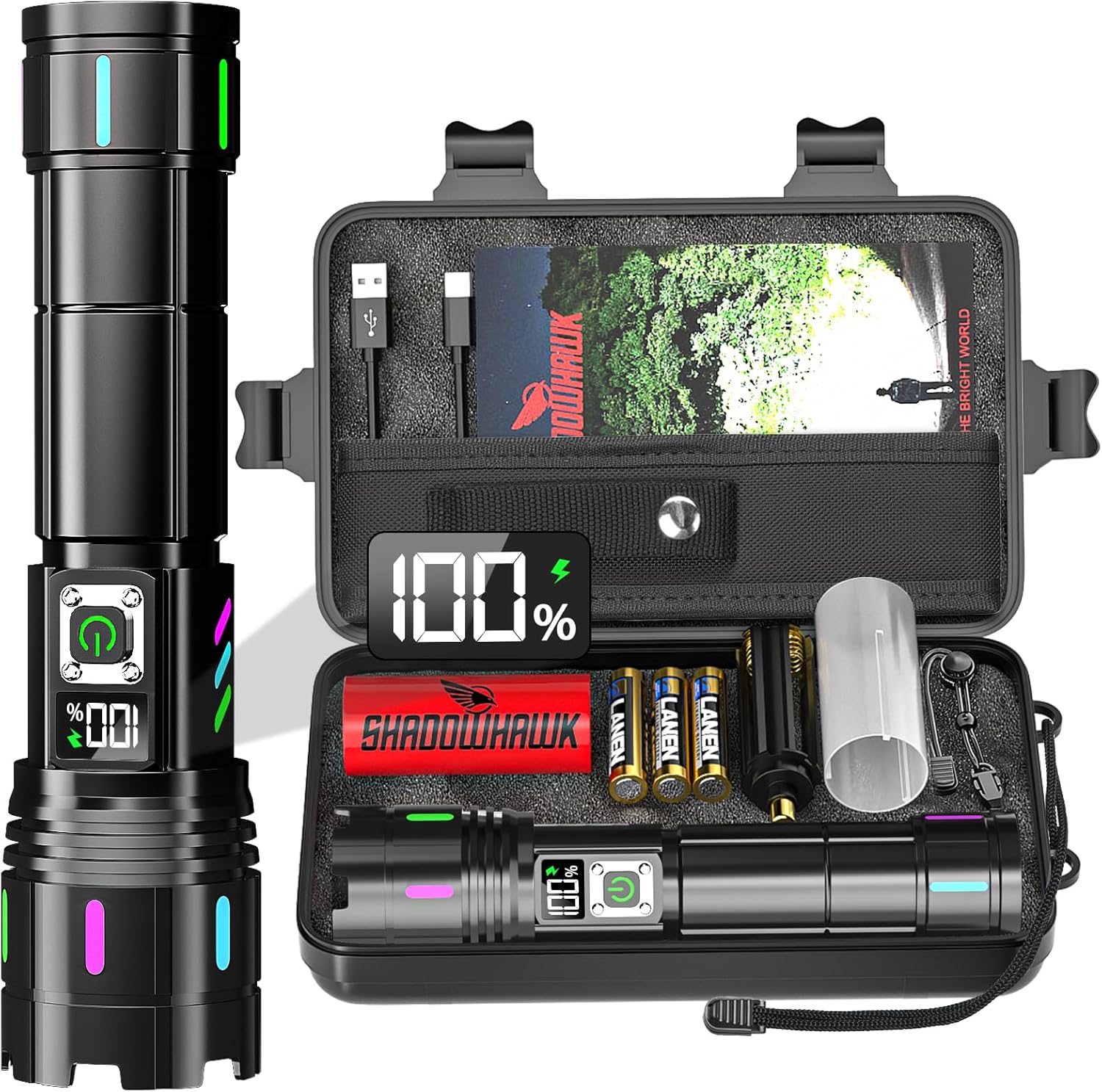 20000 High Lumens Rechargeable Flashlight – 30W LED, 12H Battery Life