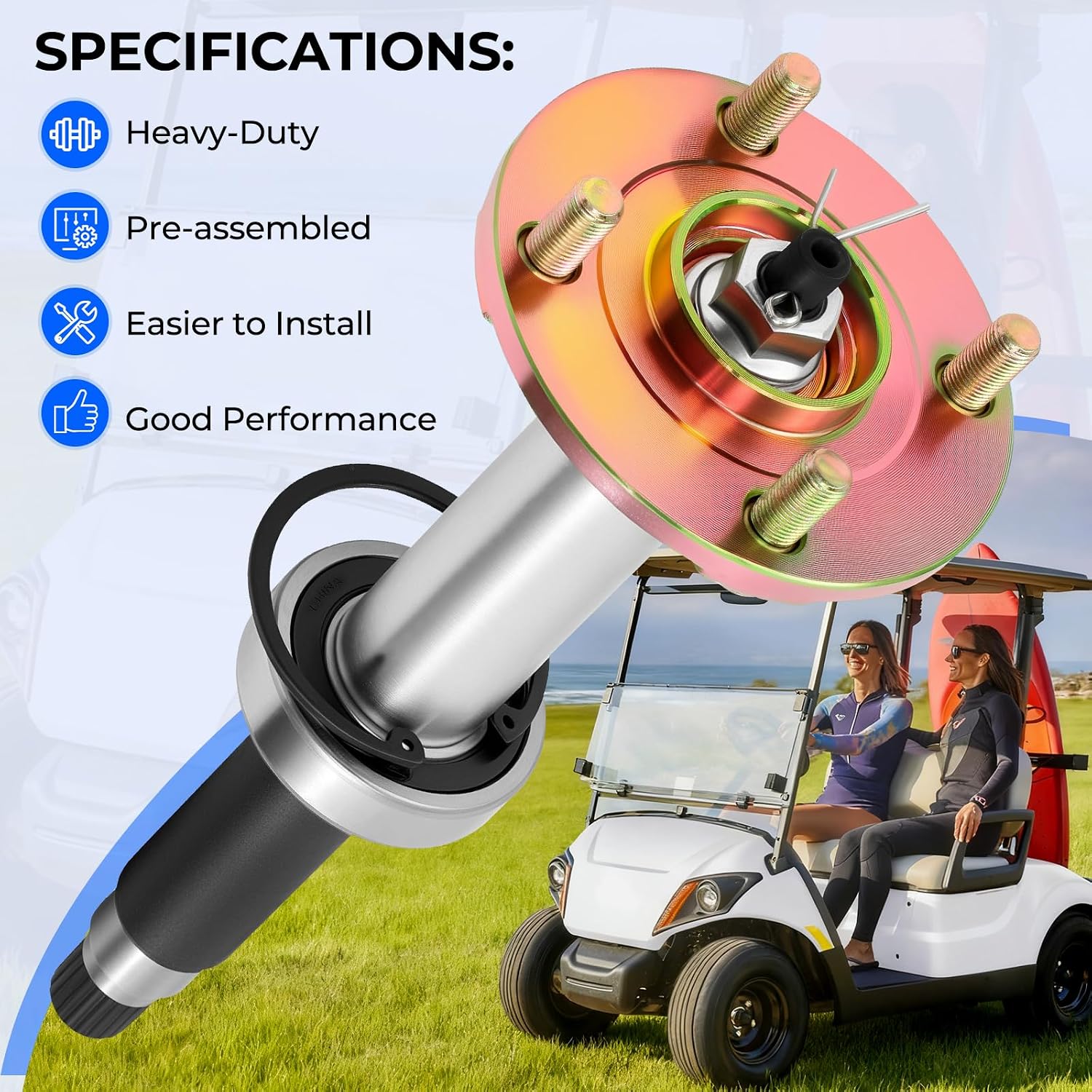 Rear Axle Assembly Driver Compatible with Yamaha G29 Electric Golf Cart 2007-2016, Replaces JW2-G6520-01, JW2-G6520-00 – Complete Direct Fit Forged Replacement
