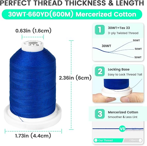 New brothread Multi-Purpose 100% Mercerized Cotton Threads-12 Bright Colors