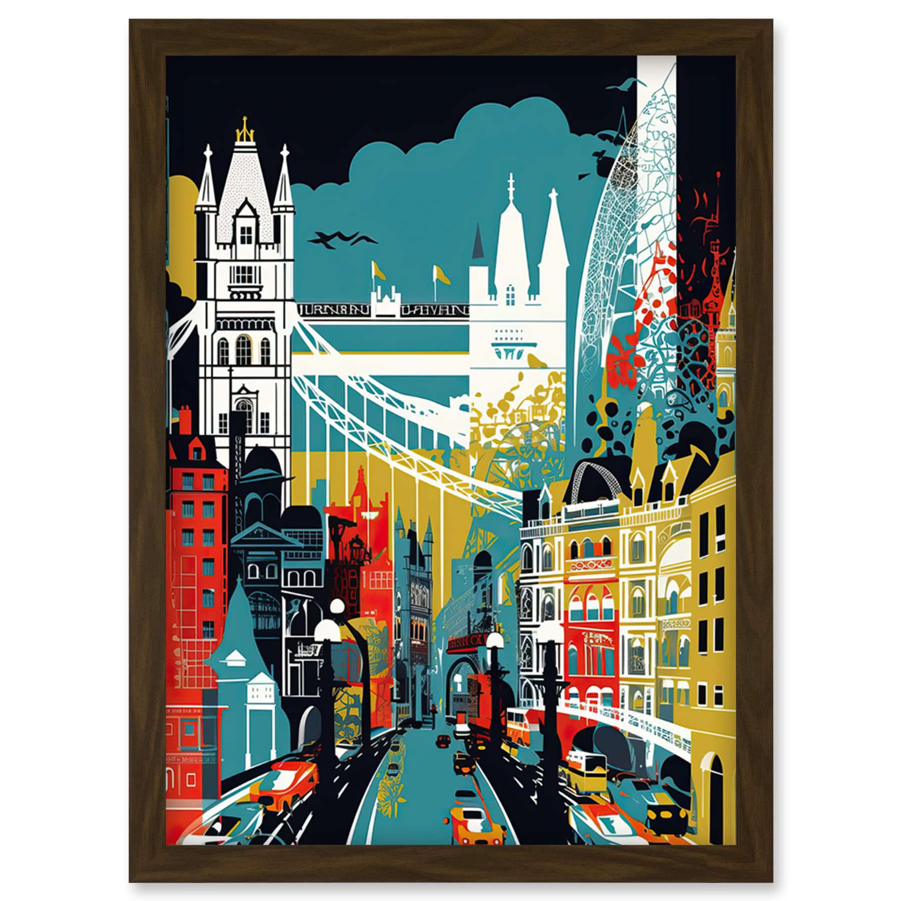 Artery8 London Iconic Landmarks Modern Abstract Cityscape Artwork Framed Wall Art Print A4