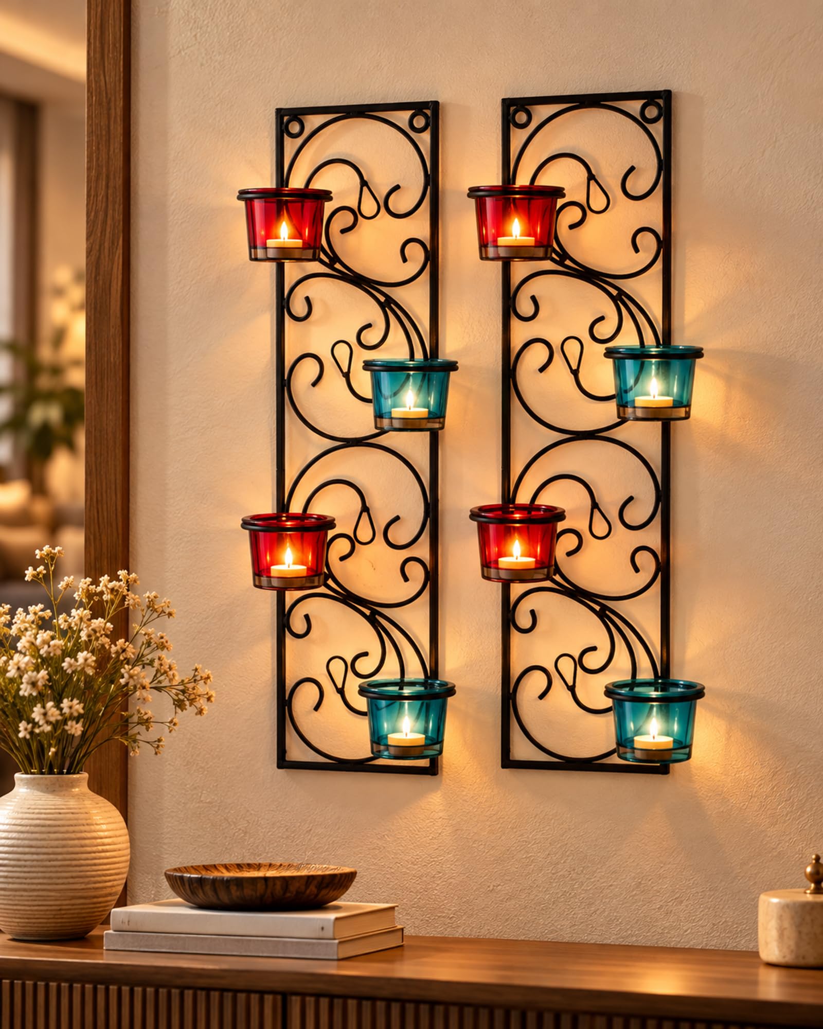 Homesake Diwali Candle Sconces - Set of 2 with Candles -18 Homesake Diwali Candle Sconces - Set of 2 with Candles -18