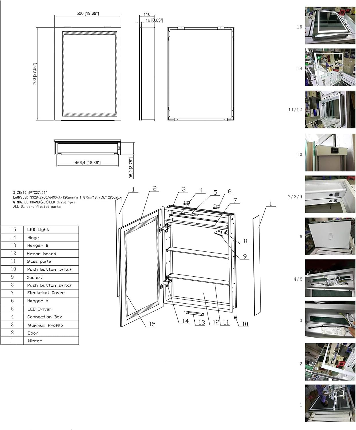Renewal Backlit Medicine Cabinet with Mirror for Bathroom Makeup LED Lighted Upgraded with 3 Levels Button for Bathroom Home Storage - 20" W X 28" H X 6" D