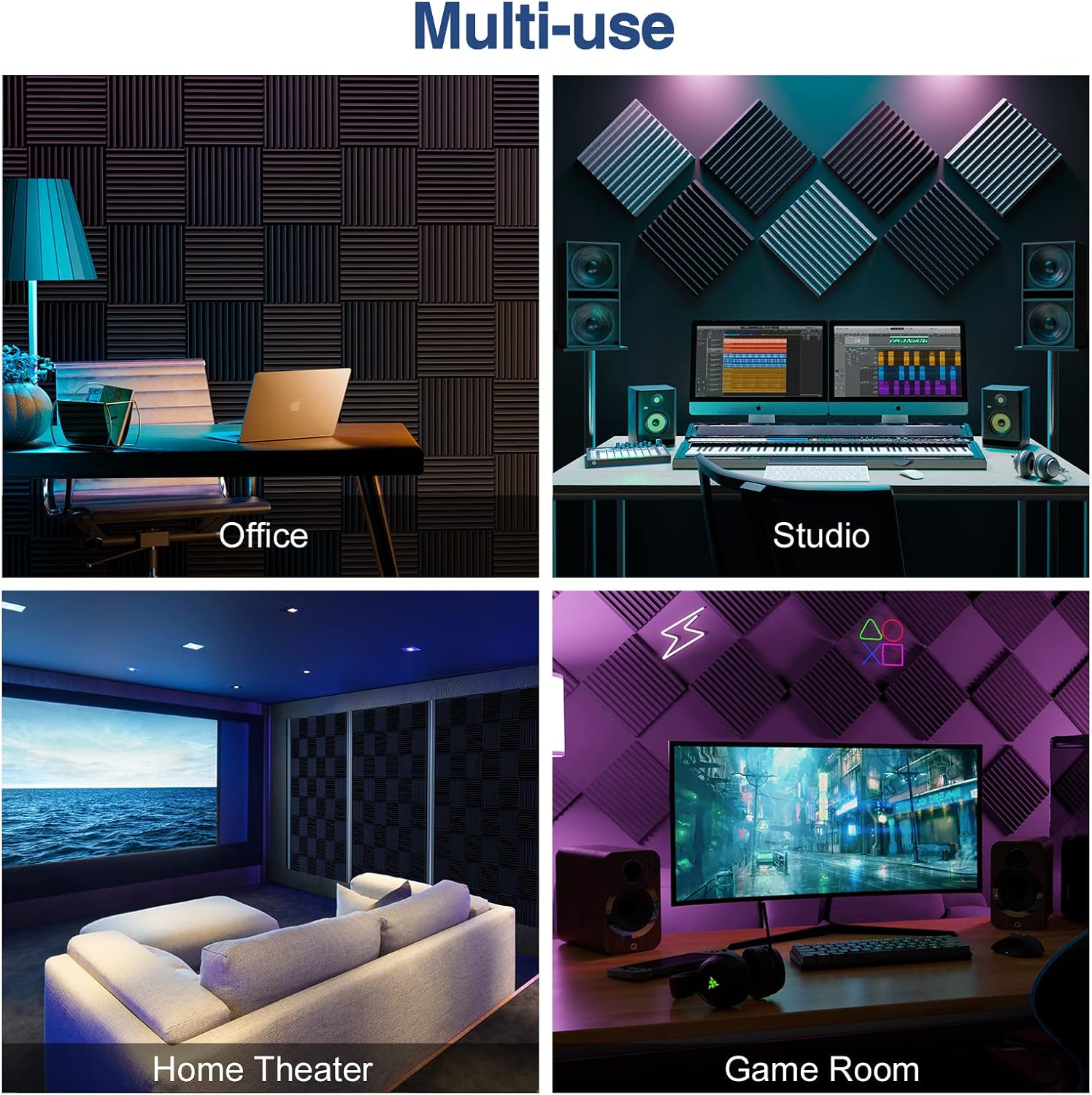 24 pack Acoustic Panels Self-Adhesive, 1" X 12" X 12" Quick-Recovery Sound Proof Foam Panels, Acoustic Foam Wedges High Density, Soundproof Wall Panels for Home Studio,Carbon Gray-01