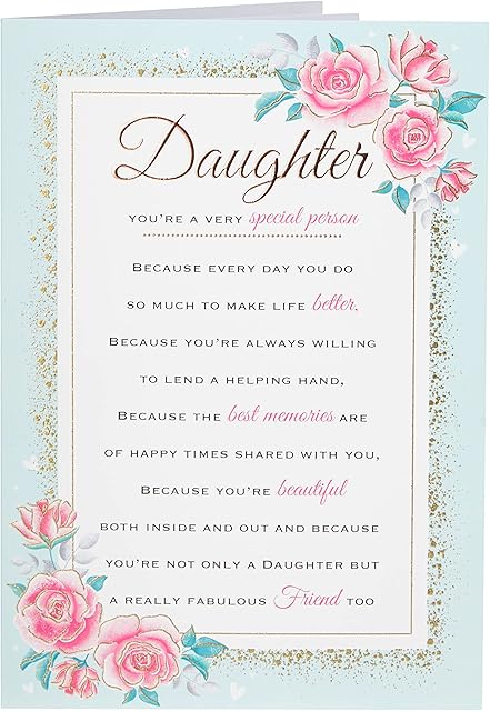 Heartfelt Wishes Sentimental Birthday Card Daughter - 9 x 6 inches - Regal Publishing