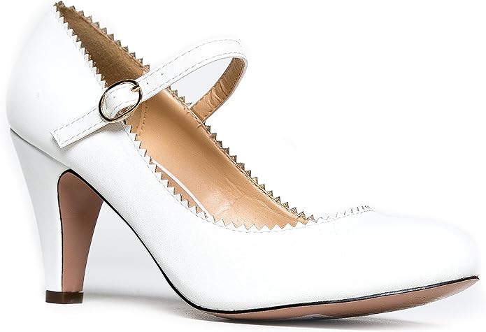 J. Adams Honey Heels for Women - Round Toe Scalloped Edge Retro Mary Jane Pumps - Vintage Mary Jane Heels for Women