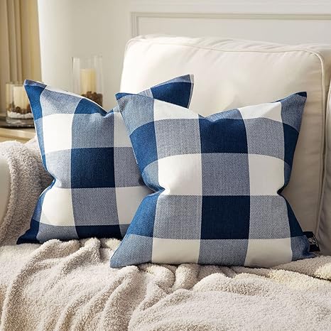navy blue plaid throw pillows