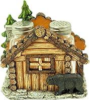 Vista 1 de BestGiftEver Juego de saleros y pimenteros con soporte, diseño de oso y cabaña para cocina estilo cabaña, decoración rústica de poliresina
