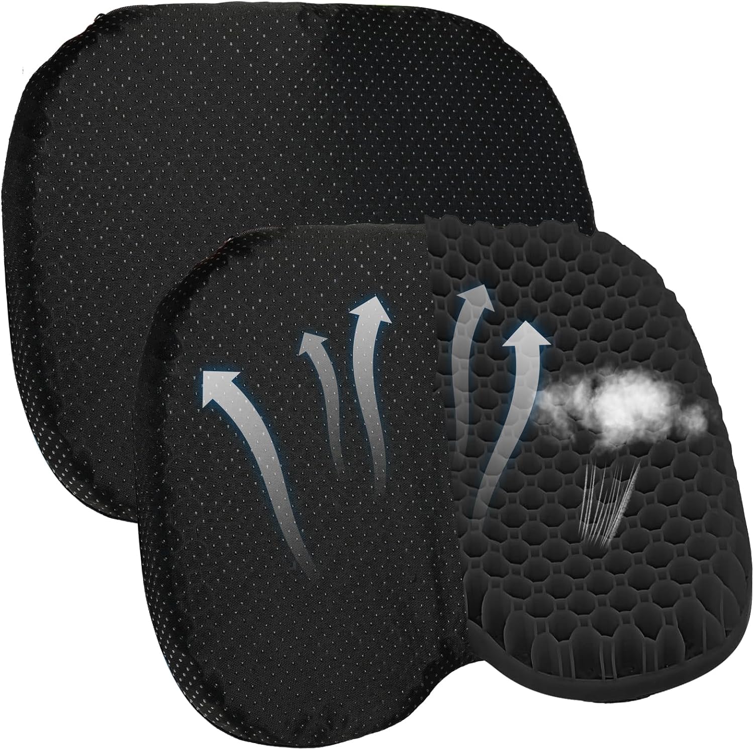 2PCS Anti Slip Kayak Gel Seat Cushion with Cover, Waterproof Seat Cushion Kayak Seat Pad for Sit in Inflatable Kayak, Canoe & Boat Fishing, Rowing, Lifetime Kayak Accessories (Black)