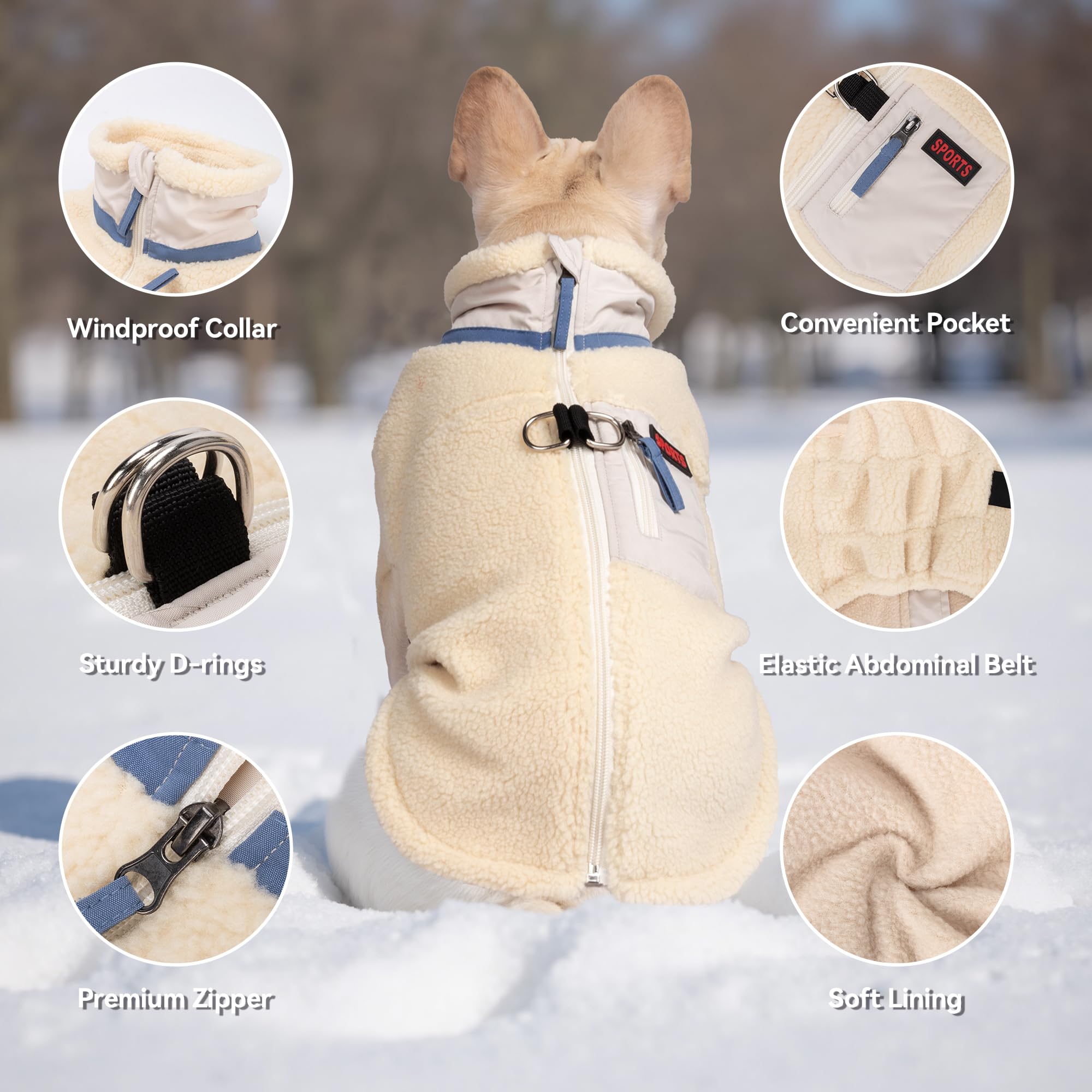 FEimaX Cappotto per Cani Invernale Giacca in Pile Calda con Anello a D, Gilet Cane Antivento Cucciolo Vestiti Caldo per Cani di Piccola e Media Taglia