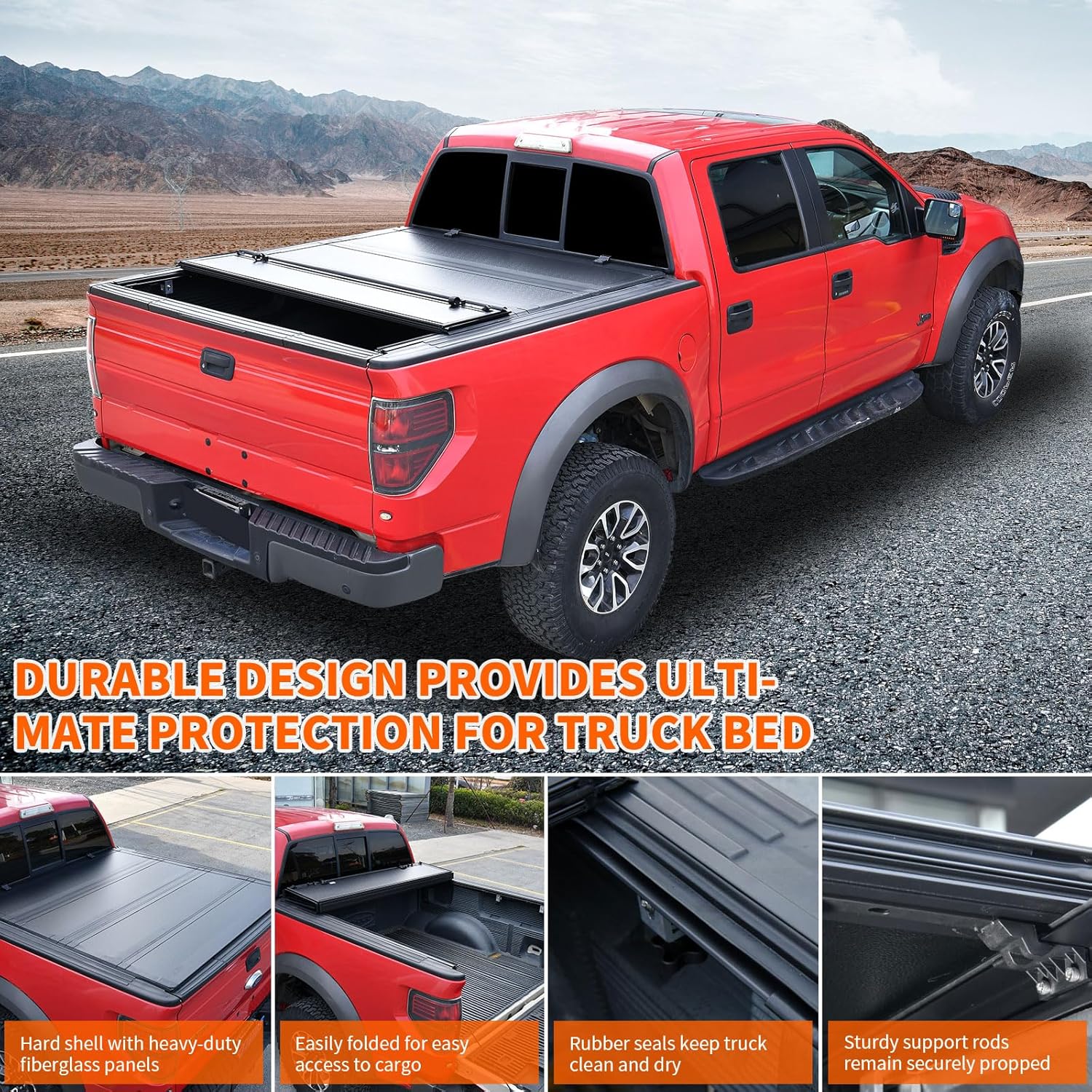 Truckiipa Hard Quad Fold Truck Bed Tonneau Cover Compatible with 2022-2024 Toyota Tundra, 5'7" (77") Bed
