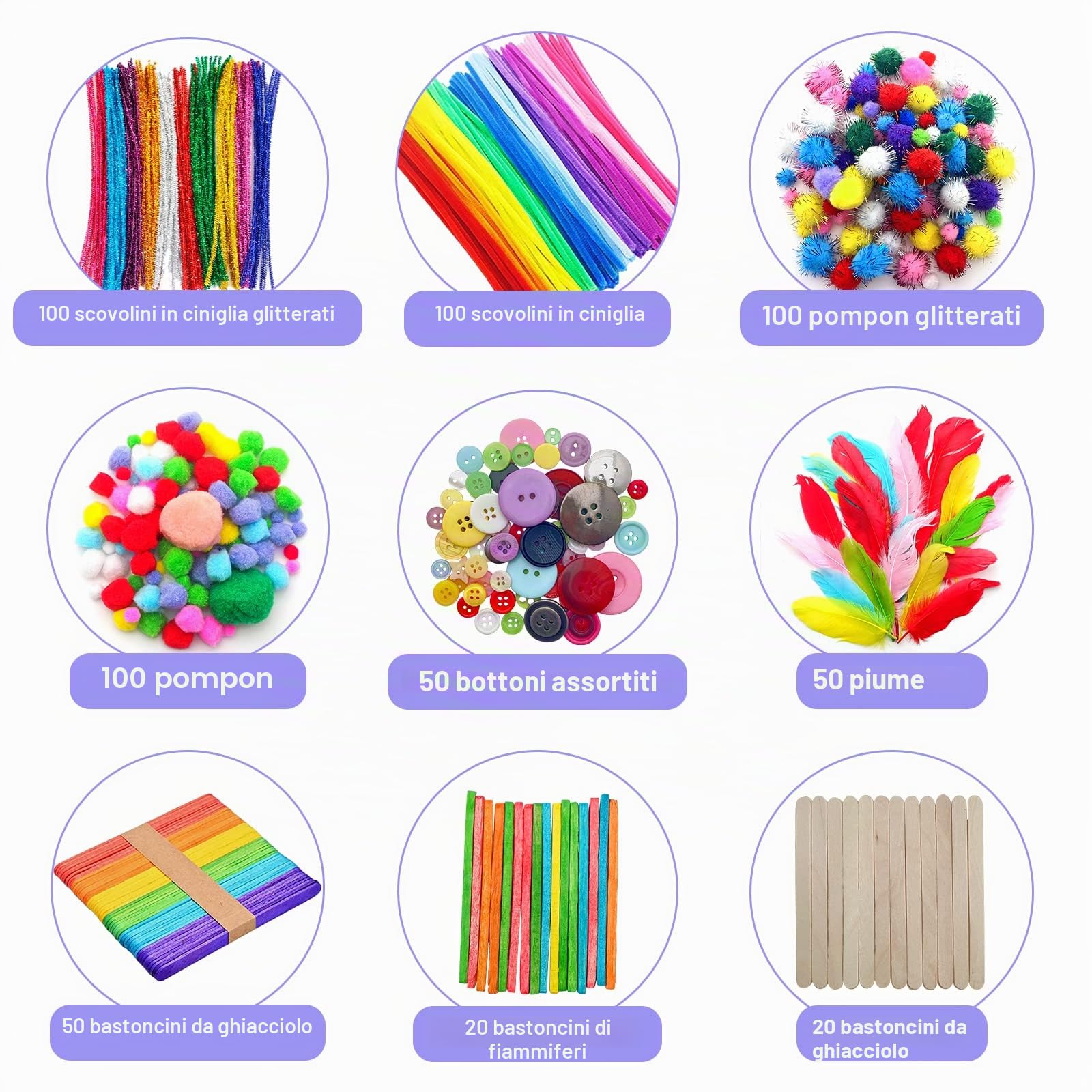 Withosent Set fai da te per bambini, 3000 + pezzi, fai da te per bambini, set fai da te per bambini, detergente per pipe, ghiaccio sul gambo, pompon, perline, scrapbooking