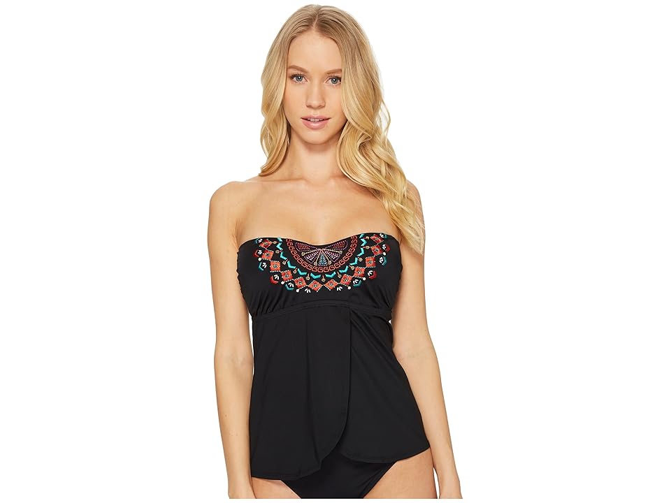 

Jantzen Embroidered Solids Flutter Tankini (Black) Women's Swimwear