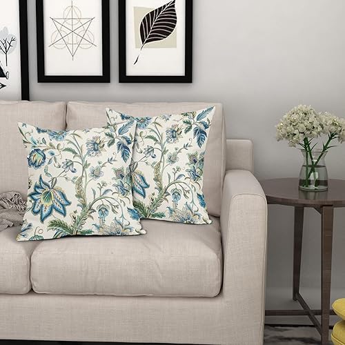 Miniatura 2 de Sweetshow Chinoiserie - Fundas de almohada para exteriores de 16 x 16 pulgadas, paquete de 2 fundas de almohada bohemias de color azul floral,