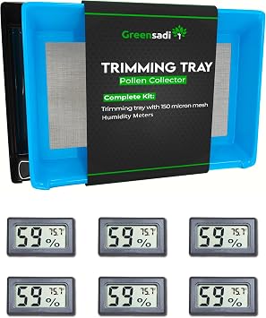 Trim Tray Bin Durable, Premium Quality Set w/ 2-Tier Trimming Tray, 150 Micron Screen Harvest Trim Tray for sifting, Trim Bucket with Mini Hygrometers - Humidity Meters
