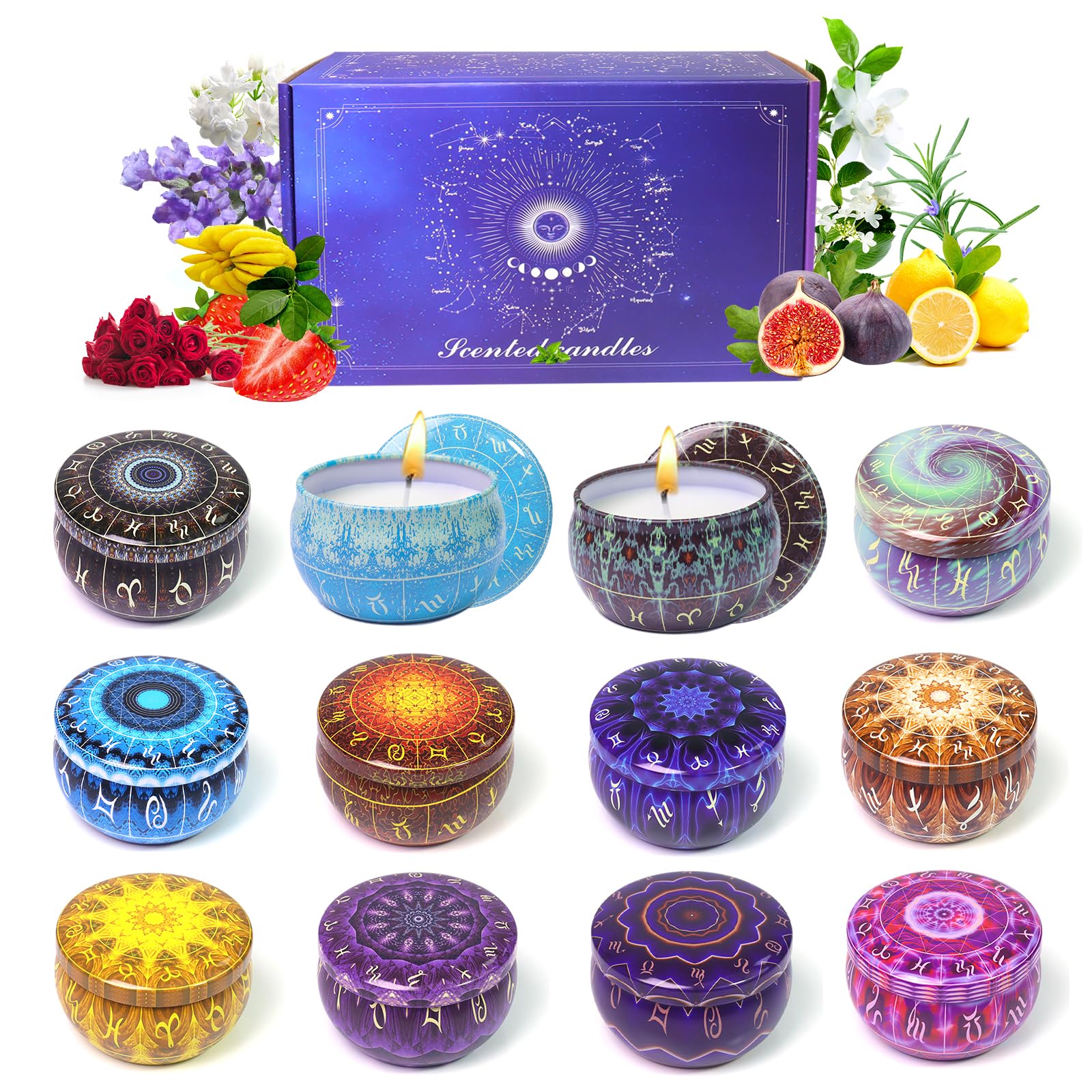 12 Constellation Scented Candles Gift Set | Soy Wax Candles with Essential Oils |12 Scents Aromatherapy Relaxation Jar Candles for Home | Birthday, Christmas Gift Set for Women/Men
