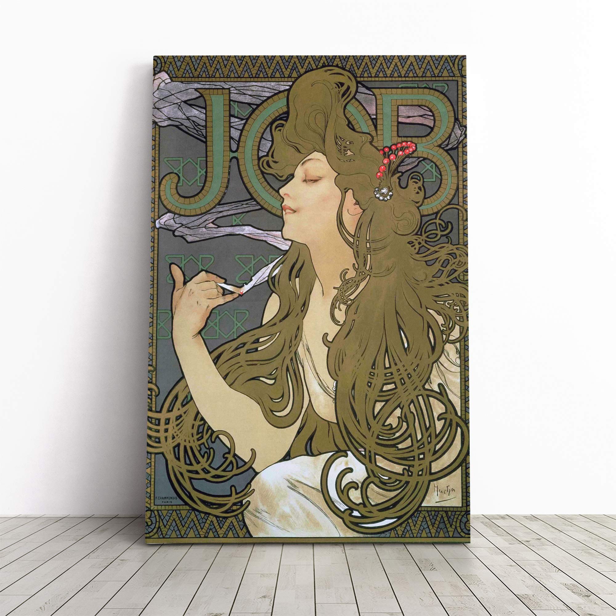 Alphonse Mucha Job Canvas Print | Gallery Wrapped 30mm Frame Wall Art | 30x20 inches | Ready to Hang | Modern Picture | Living Room Bedroom Lounge Office