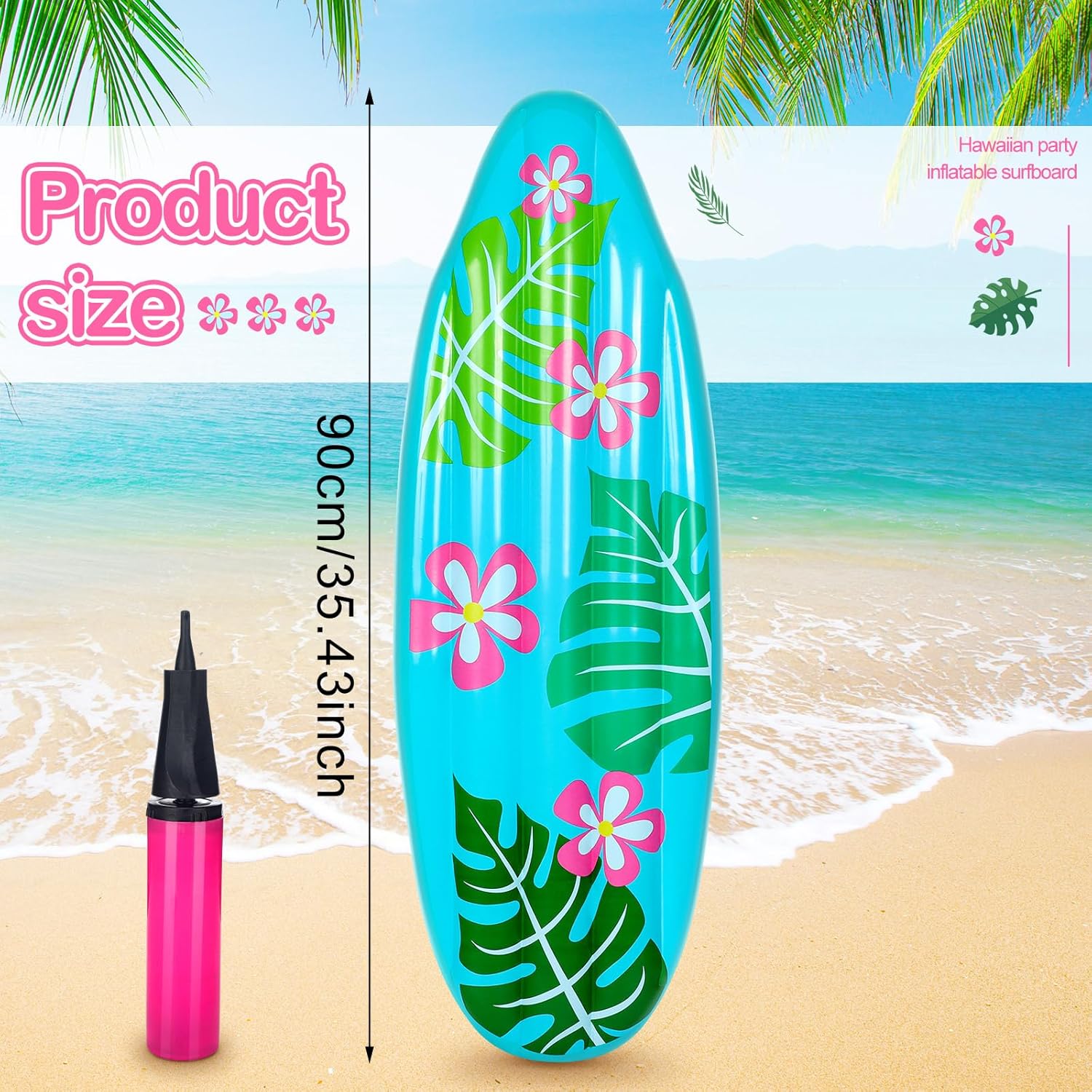 Luau Inflatable Surfboard for Beach Inflatable Surf Board Luau Decoration Tropical Pool Surfboard Float for Surf Hawaiian Theme Summer Sea Party