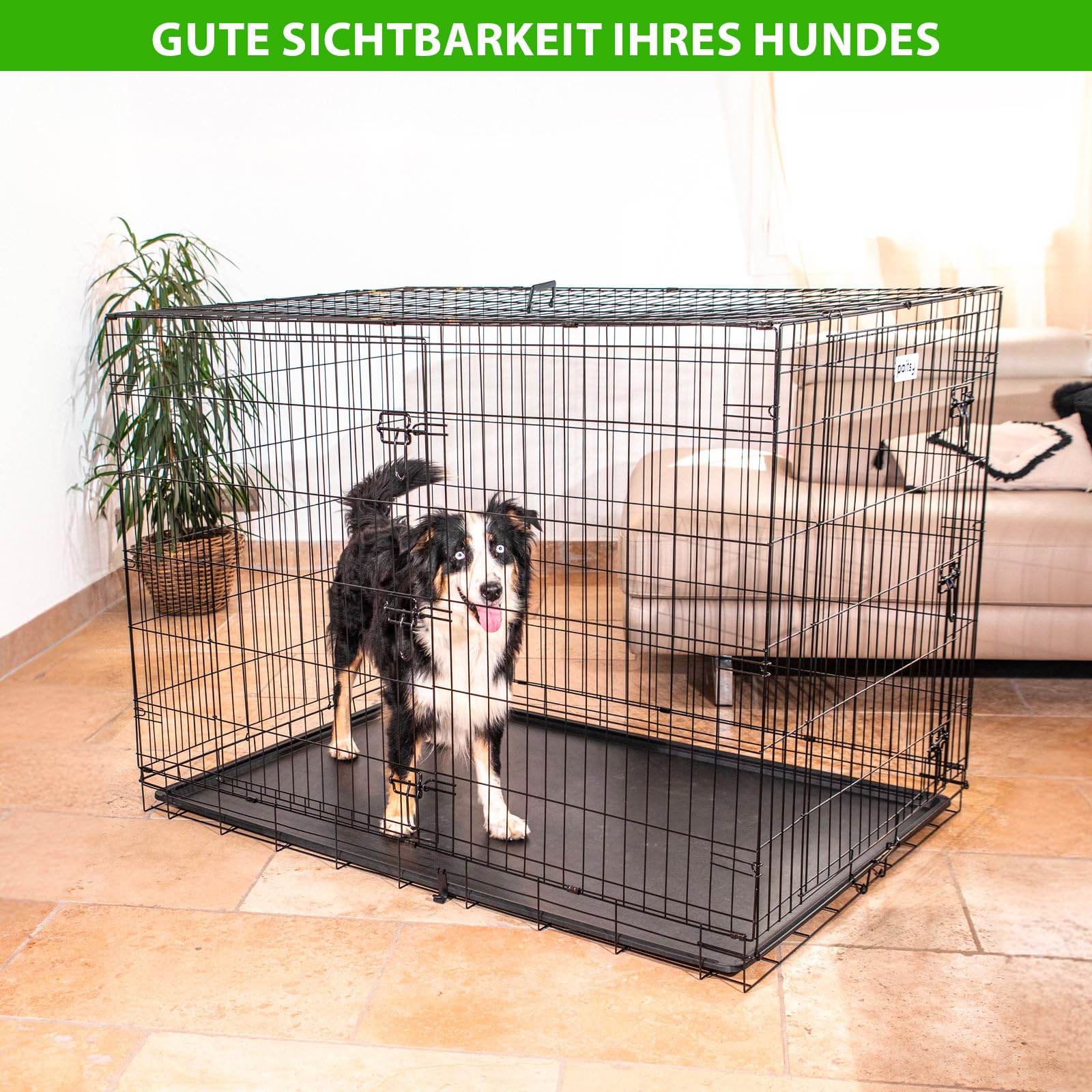 Hundetransportbox klappbar, Hundebox für mittelgroße Hunde 137x94x114cm, 2 Türen, herausnehmbares Tablett, für Innenbereich, 5 Jahre Garantie