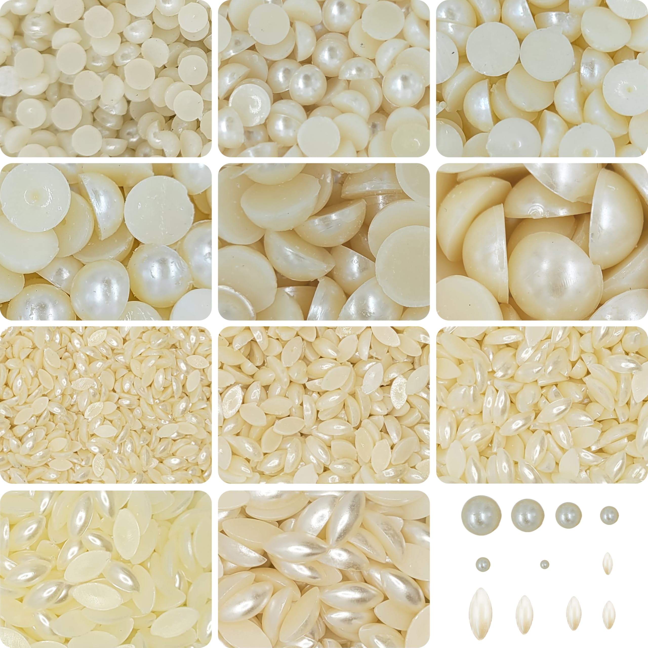 INDIKONB 6000 Half Cut Cream Round and Oval Boat Shaped Flat Back Beads - Assorted Sizes and Types (B0CJBQL2L3) Amazon Price History, Amazon Price Tracker
