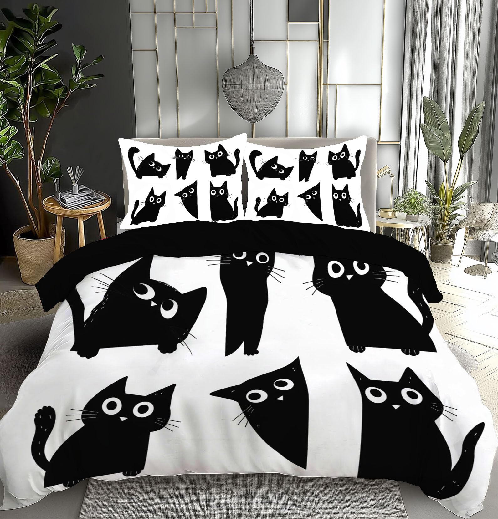Housse de couette 220x240 cm chat noir en microfibre avec ses 2 taies