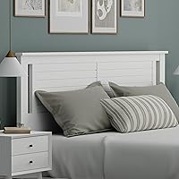 ComfIQ Serene King Size Poplar Wood Headboard in White - Modern Farmhouse Coastal Panel, Horizontal Scoring, Easy Assembly
