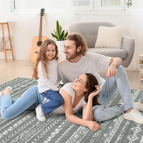 Miniatura 2 de Lahome Alfombra bohemia de 5 x 7 pies para sala de estar, alfombra geométrica neutra grande lavable de color gris, alfombra marroquí antideslizante