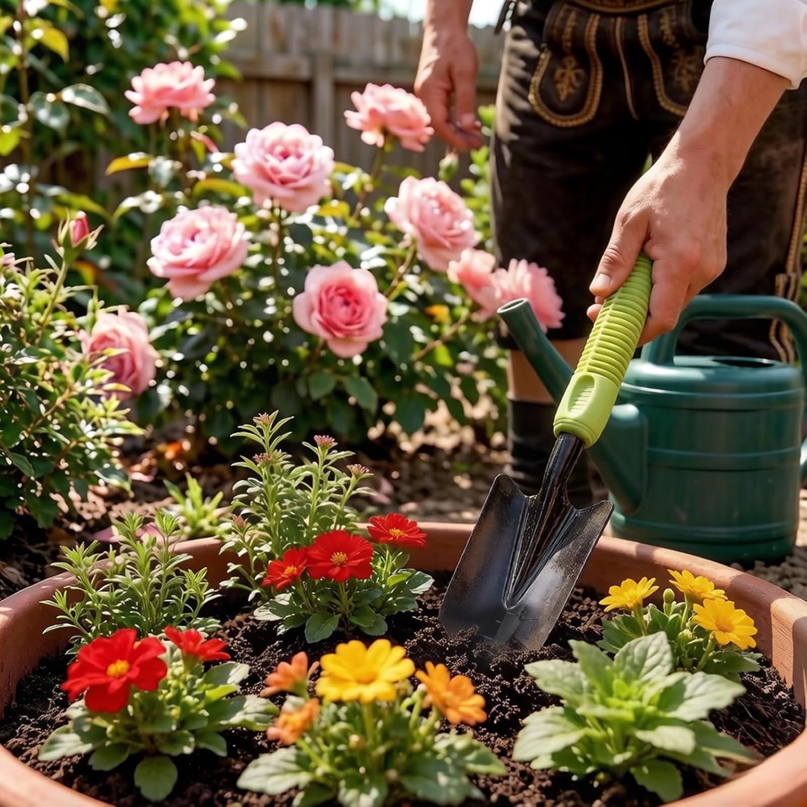 2 pala da giardino, pala da giardino con guanti neri, pala da giardino in metallo, piccola, portatile, per trapiantare piantine, diserbo e allentare (nero 1)