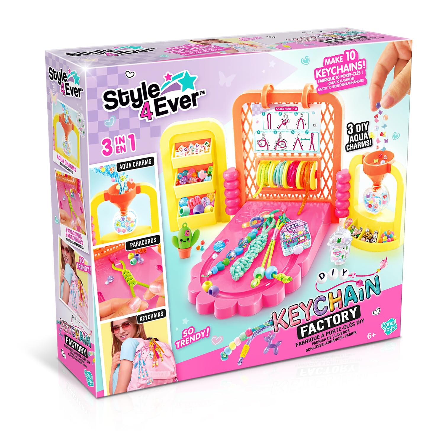 Canal Toys - Style 4 Ever - Fabrique à Porte-Clés DIY 3 en 1 - Crée Tes Porte Clefs Uniques Ultra Stylés - Paracordes, Aquacharms, Perles et +150 Accessoires - Idée Cadeau Enfant Dès 6 Ans - OFG 366