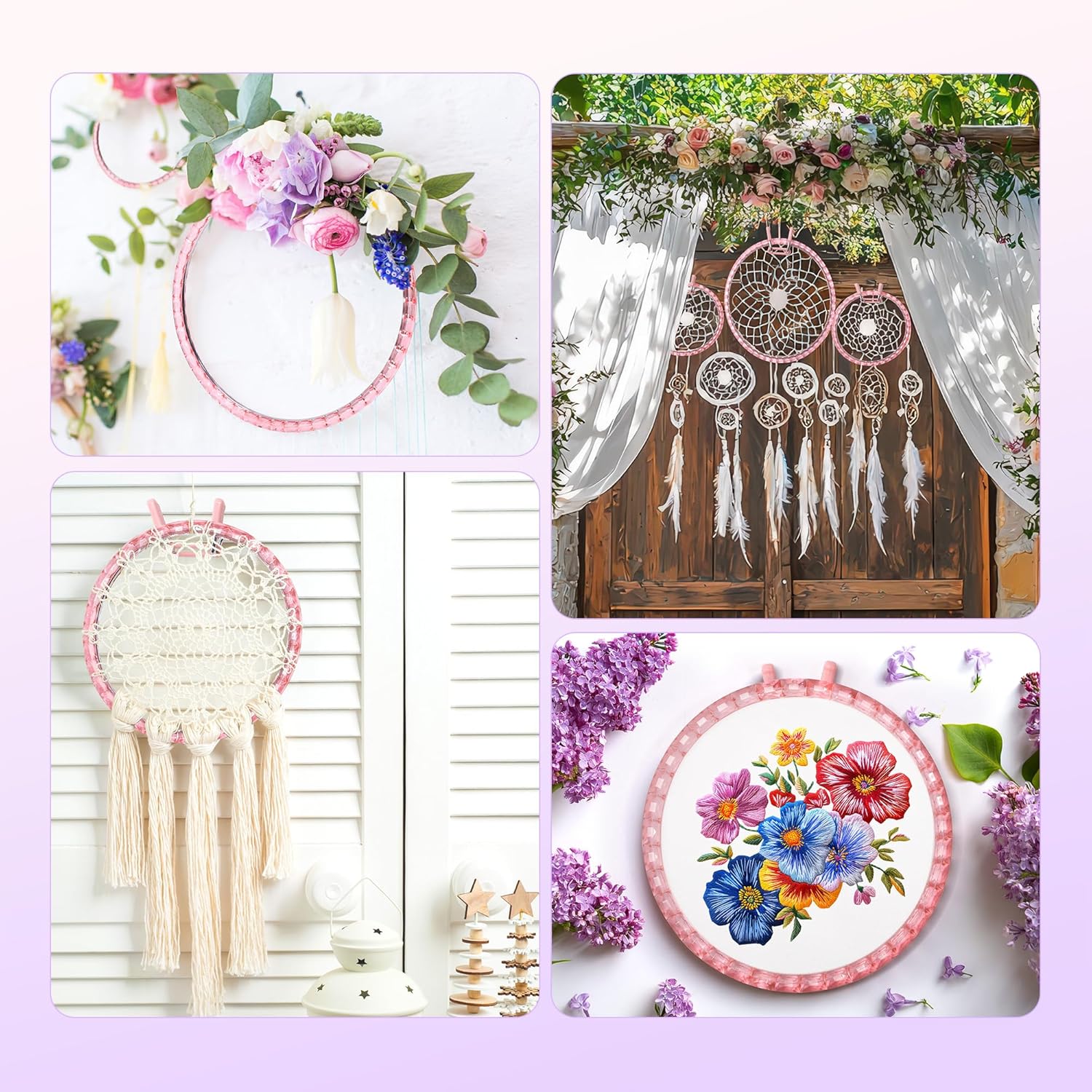 Caydo Metal Spring Tension Embroidery Hoops for DIY Embroidery Project, 2 Sizes Cross Stitch Hoops with Metal Ring, Pink Round Darning Hoops for Art Craft Sewing & Home Ornaments (6 Inch, 8 Inch)